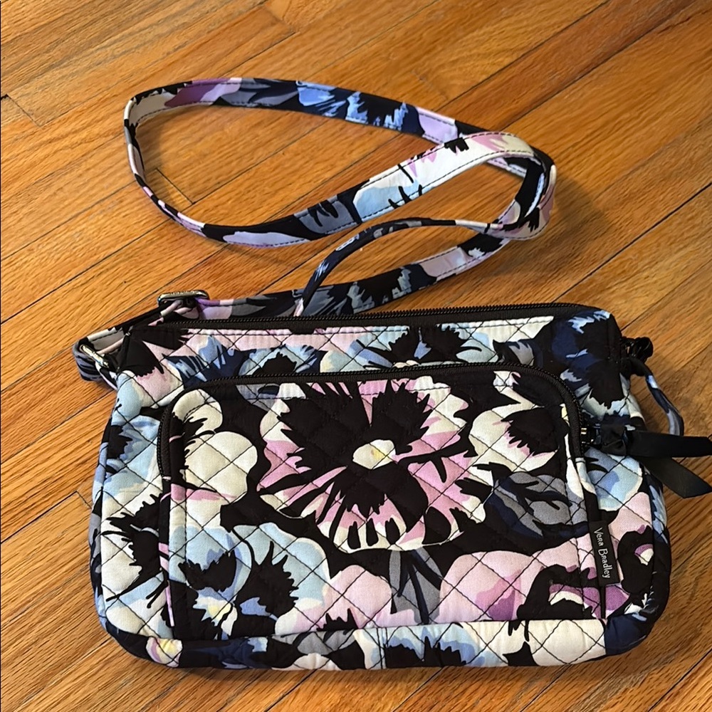 Vera Bradley Floral Crossbody Bag - Black, Pink, and Blue